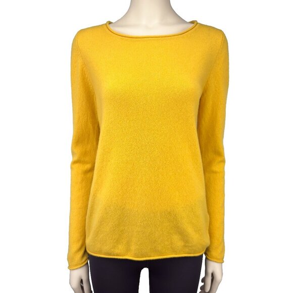 MAX STUDIO 2-Ply Cashmere Long Sleeve Boat Neck Rolled Edges Yellow Sweater Sz M - Picture 1 of 5